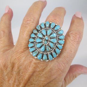 Navajo Sterling Turquoise Cluster Ring>Turquoise ring,Sterling Genuine Turquoise